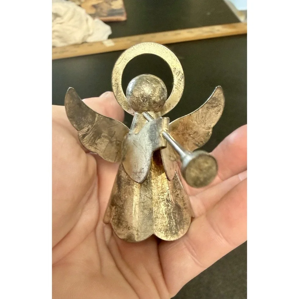 VTG 80s Brass Angel napkin holders set of 6 with musical instruments Angel Choir